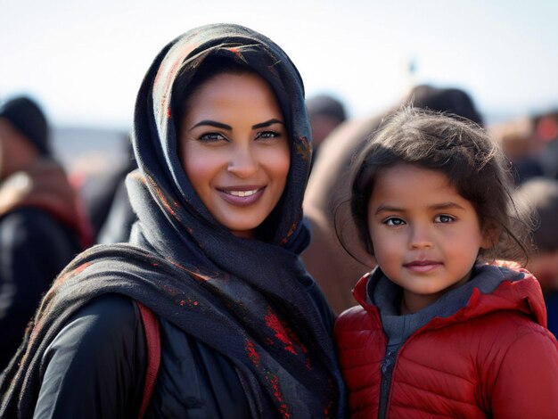 a woman and a child are posing for a picture