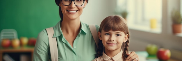 女性と子供が笑顔でメガネをかぶっています