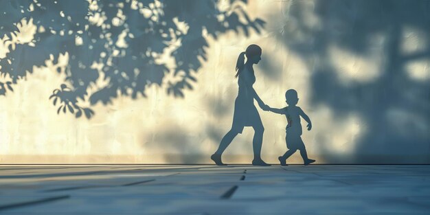 Photo a woman and a child are walking together in the sun the woman is holding the child39s hand