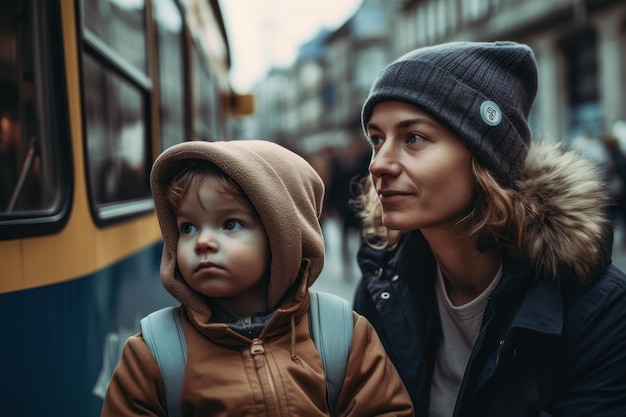 Женщина и ребенок в автобусе