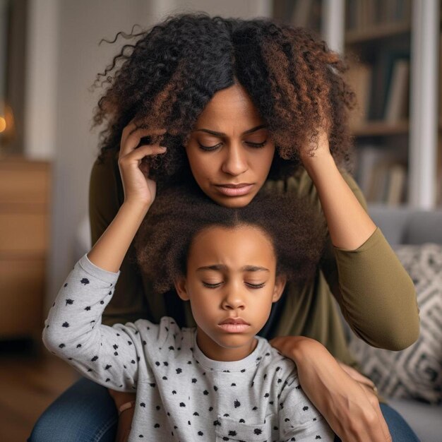 Photo a woman and a child sitting on a couch