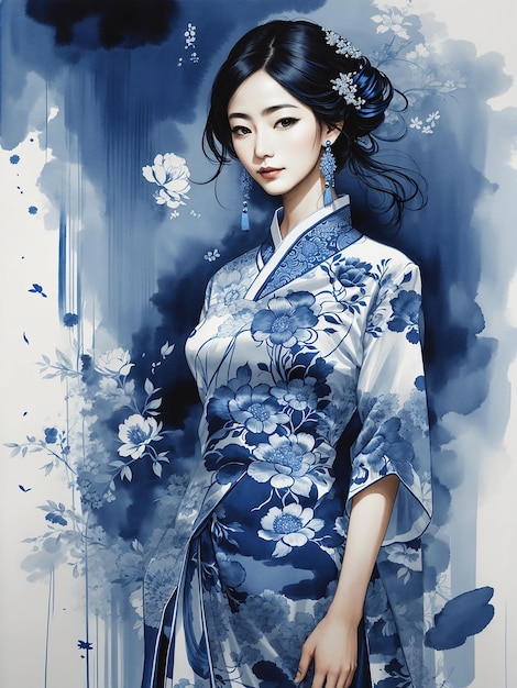 A woman in a Chinese style dress