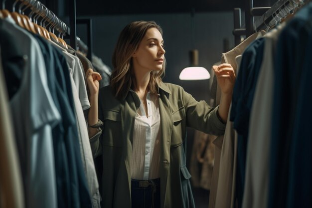 Photo woman choosing clothes in shop