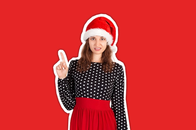 Woman in Christmas hat. Happy New Year concept.