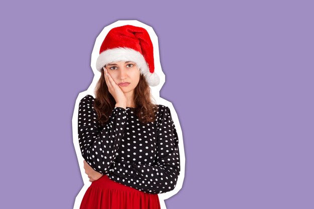 Woman in christmas hat. happy new year concept