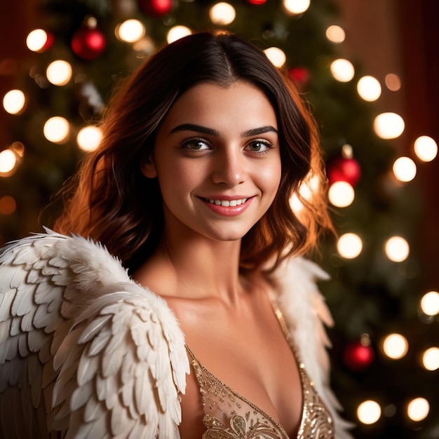 woman christmas tree angel smiling