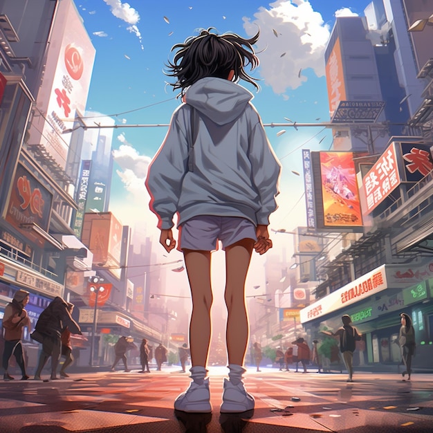 Premium AI Image  cute anime girl skateboarding at street