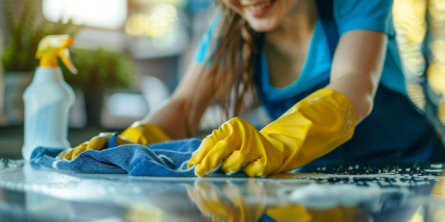 woman cleaning the house wearing gloves Generative AI