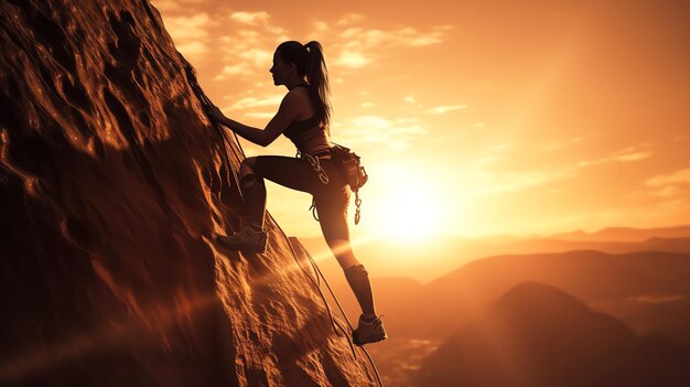 Foto una donna che si arrampica su una parete rocciosa