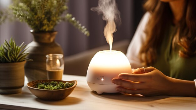 Woman Closeup Hands Adding Essential Oil to Aroma Diffuser