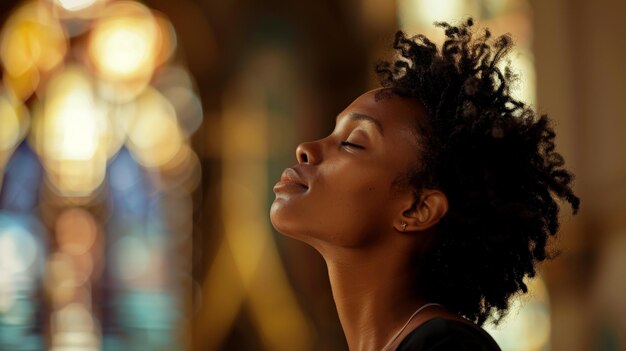 Woman Closing Eyes Looking Up