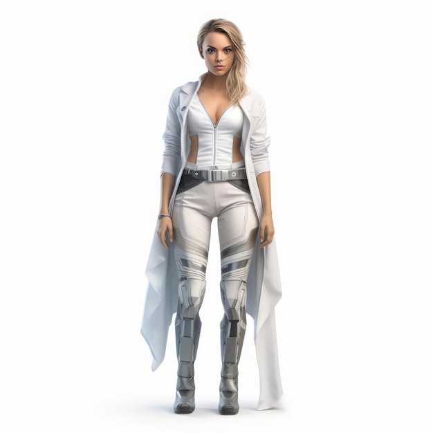 Photo woman in clothes of the future on a white background