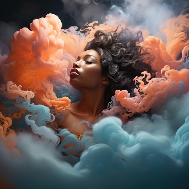 A woman in a cloud of smoke