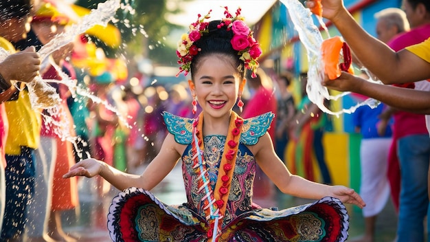 Photo a woman in a colorful costume with a colorful hat on it