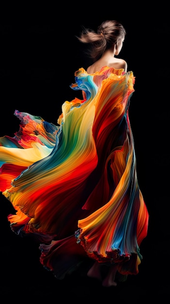 A woman in a colorful dress is dancing AI generative image