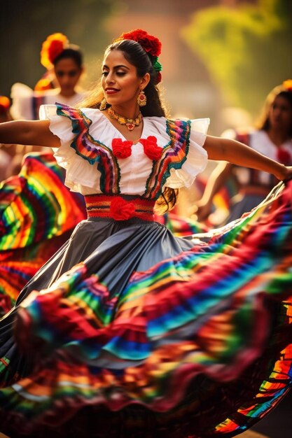 Foto una donna con un vestito colorato sta ballando