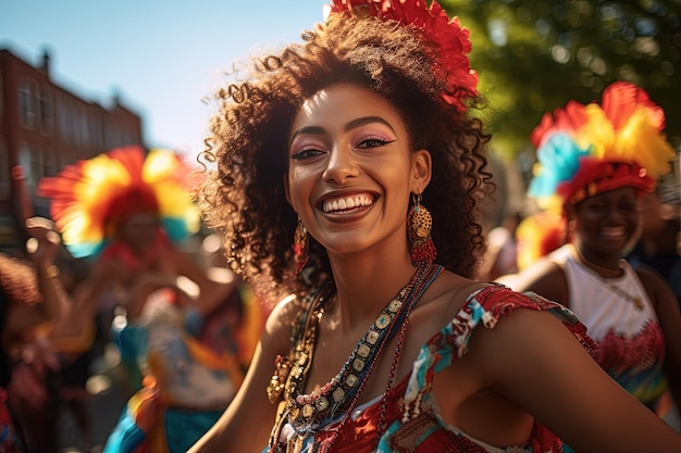 Photo a woman in a colorful dress smiles at the camera