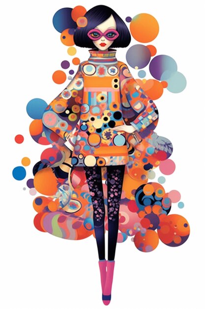 Foto una donna in un vestito colorato con un sacco di bolle generativa ai