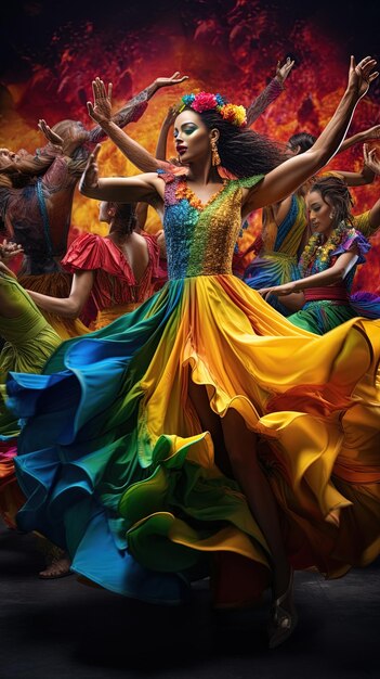 Photo a woman in a colorful dress with the word  do  on it