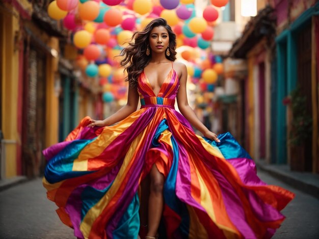 Foto una donna con un abito colorato