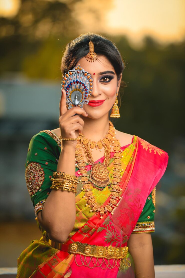 Photo a woman in a colorful sari sari