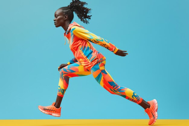 Photo woman in colorful suit running