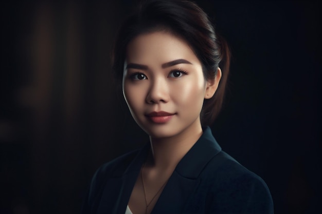 Woman confident office space manager corporate happy portrait copy asian businesswoman business Generative AI