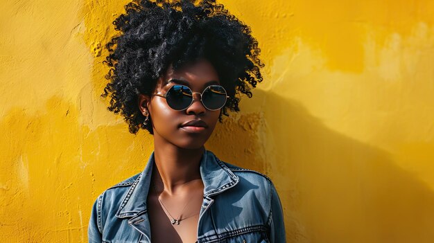 A woman confidently showcases her feline fashionista style with a leopard print top and sunglasses