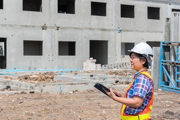 Woman construction engineer at construction site