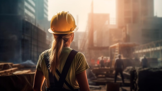 A woman construction professional wearing a safety helmet Generative AI