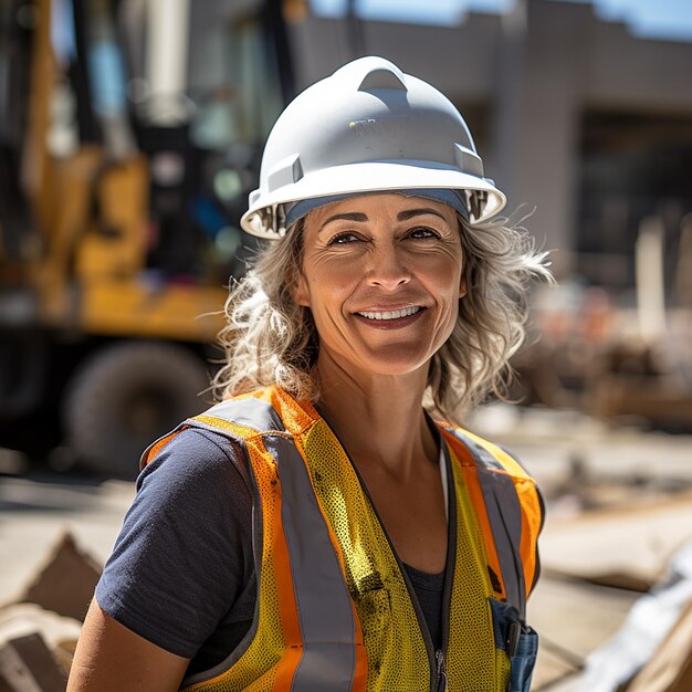 Woman on the construction site building dreams with determination