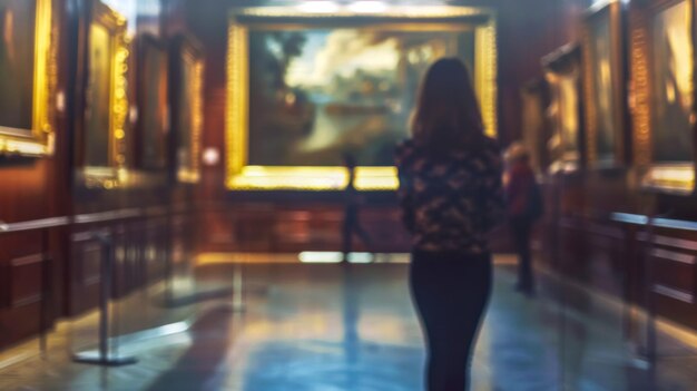 Foto donna che contempla l'arte in una galleria