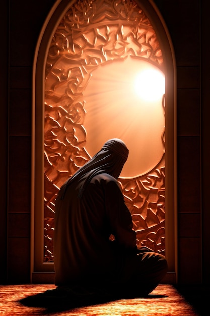 Photo an woman in contemplation in a mosque