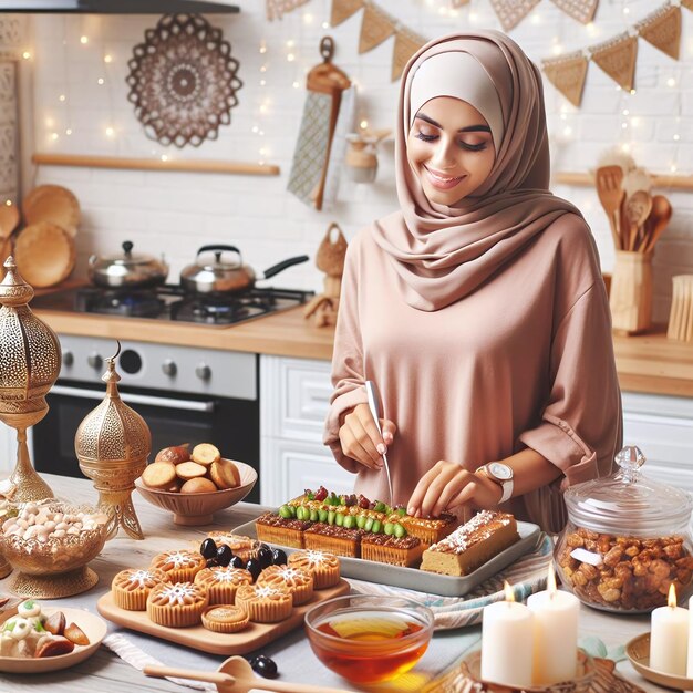 Photo a woman cooking food in a kitchen