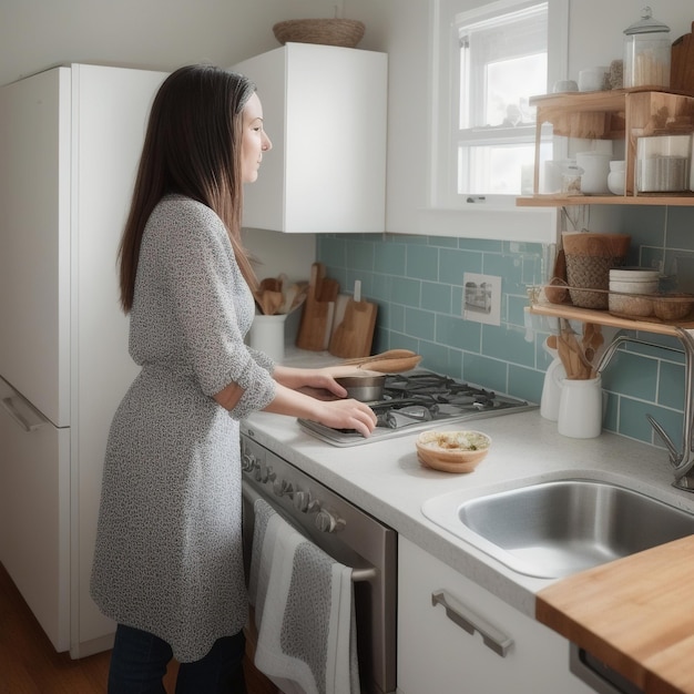 Woman cooking in kitchen