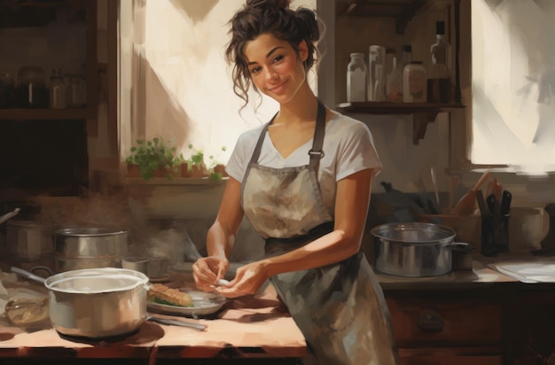 A Woman Cooking in a Kitchen