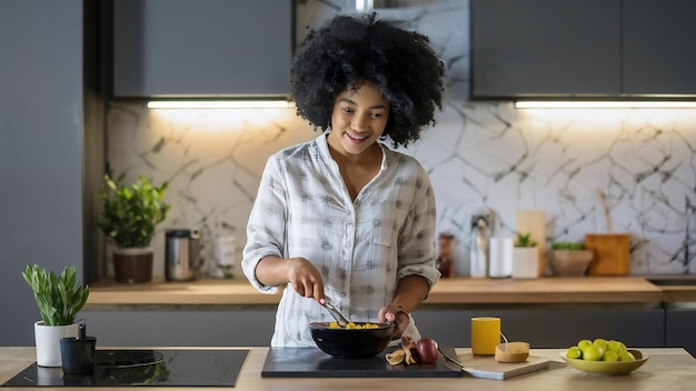 Woman cooking at kitchen