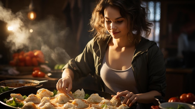 Photo woman cooking in kitchengenerative ai