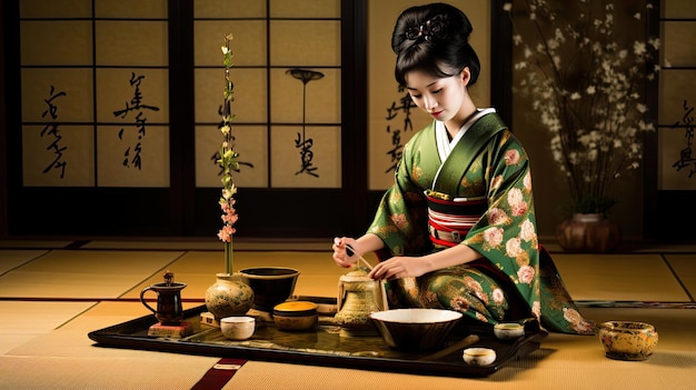 a woman cooking in a traditional japanese restaurant.