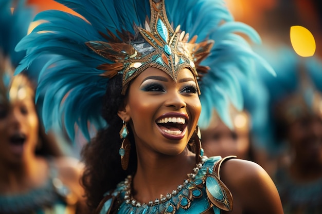 Woman in costume dancing at The Toronto Caribbean Carnival formerly called Caribana a festival of Caribbean culture and traditions held each summer