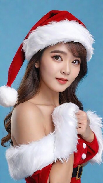 A woman costume santa headwear isolated background generated by ai