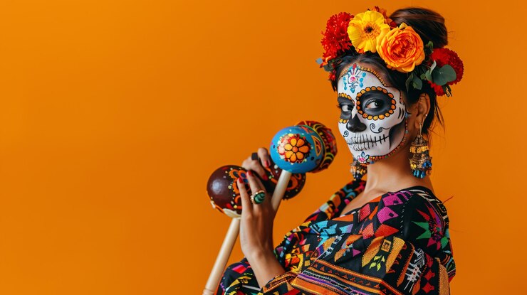 Photo a woman in a costume with a lollipop on her hand and a candy cane in the background