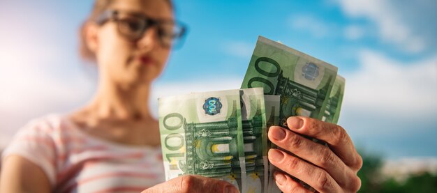 Woman counting money