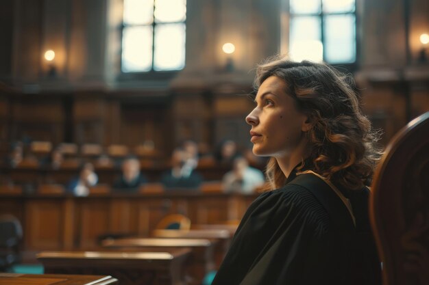 Foto donna in aula di tribunale