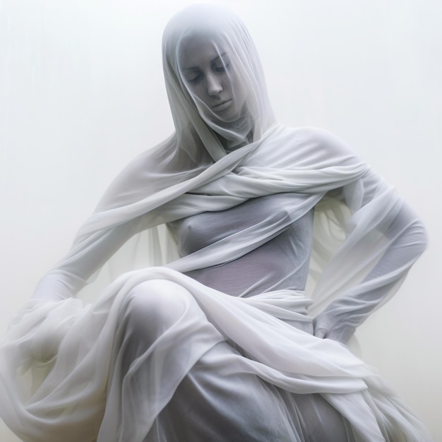 Photo a woman covered in translucent chiffon