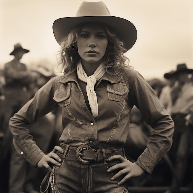 a woman in a cowboy outfit