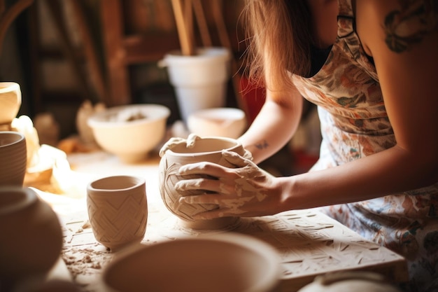 Photo woman crafting ceramic pottery