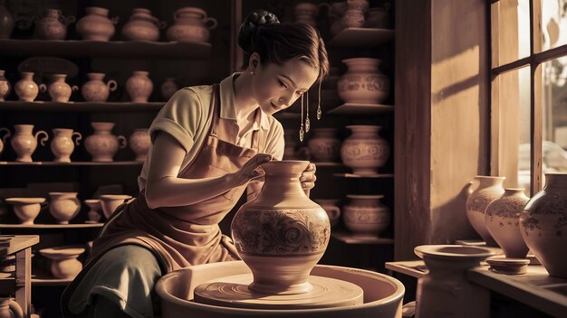 Woman craftmaster at a pottery shop