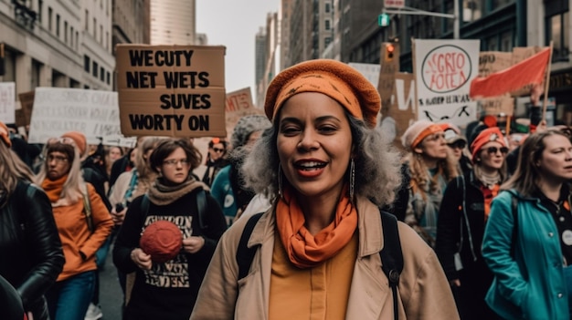 A woman in a crowd holds a sign that says'we be a wistful '