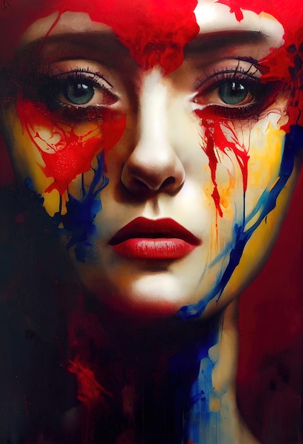 Woman crying blood with Ukrainian flag colors 3d illustrated